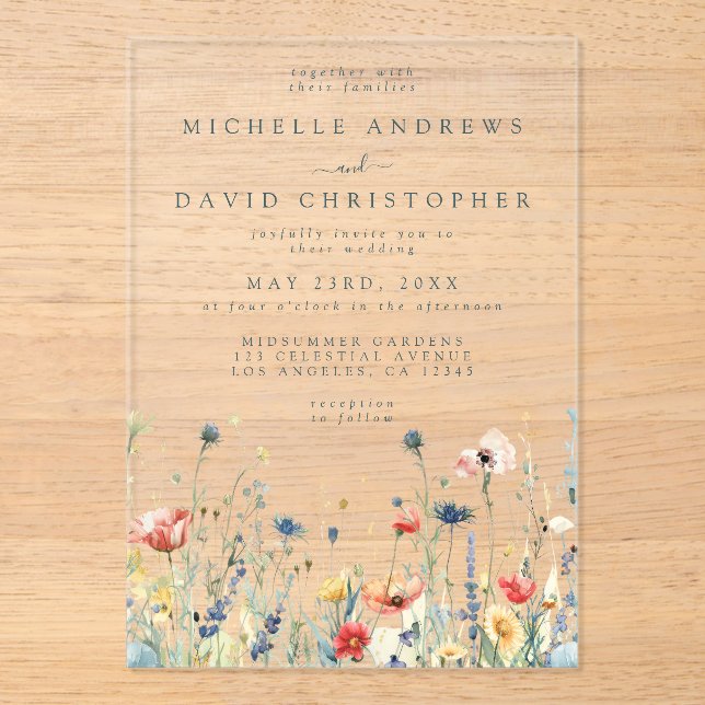 Colorful Wildflower Wedding Acrylic Invitations (Front)