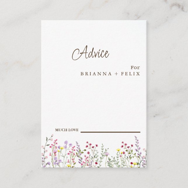 Colorful Wildflower Wedding Advice Card (Front)