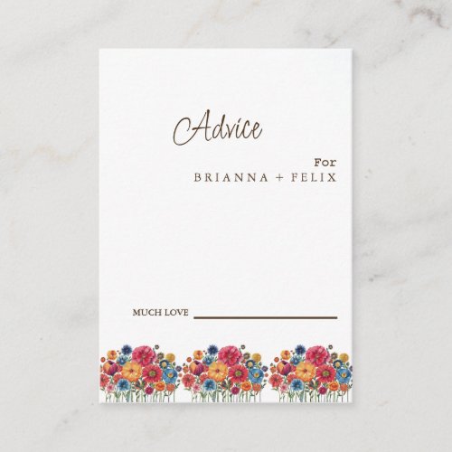 Colorful Wildflower Wedding Advice Card
