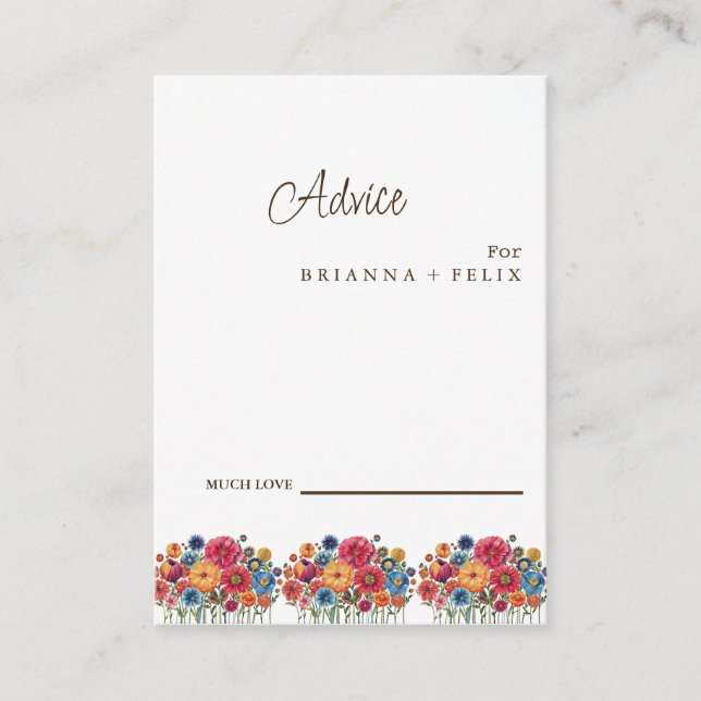 Colorful Wildflower Wedding Advice Card (Front)