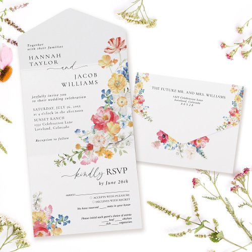 Colorful Wildflower Wedding All In One Invitation