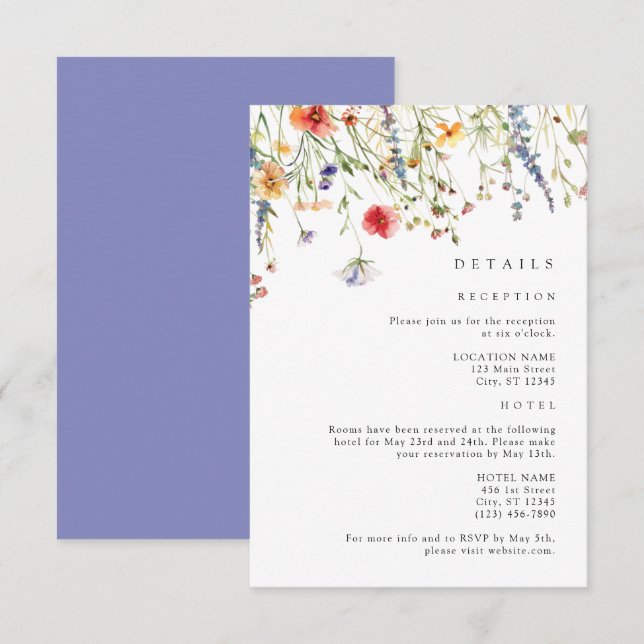 Colorful Wildflower Wedding Details Enclosure Card (Front/Back)