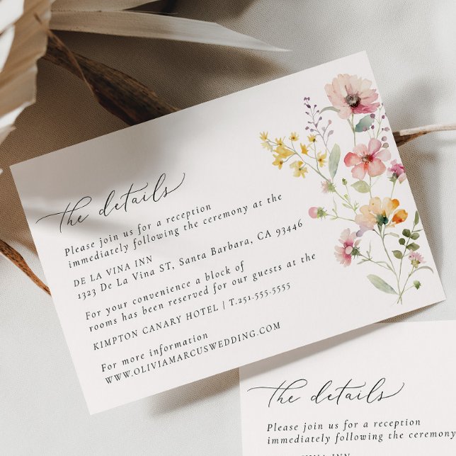 Colorful Wildflower Wedding Details Enclosure Card (Details Card)