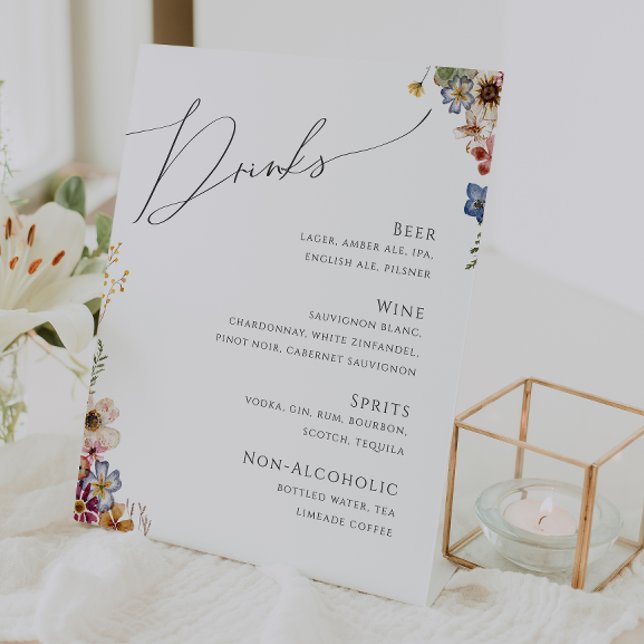 Colorful Wildflower | Wedding Drinks Menu Pedestal Sign (Creator Uploaded)