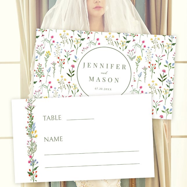 Colorful wildflower wedding Flat Place Card (Creator Uploaded)