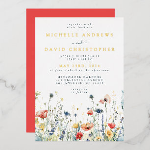 Colorful Wildflower Wedding Foil Invitation