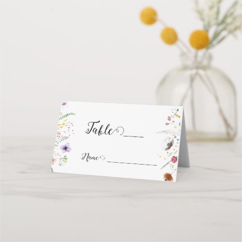 Colorful wildflower wedding Folded Place Card