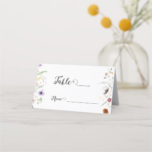 Colorful wildflower wedding Folded Place Card