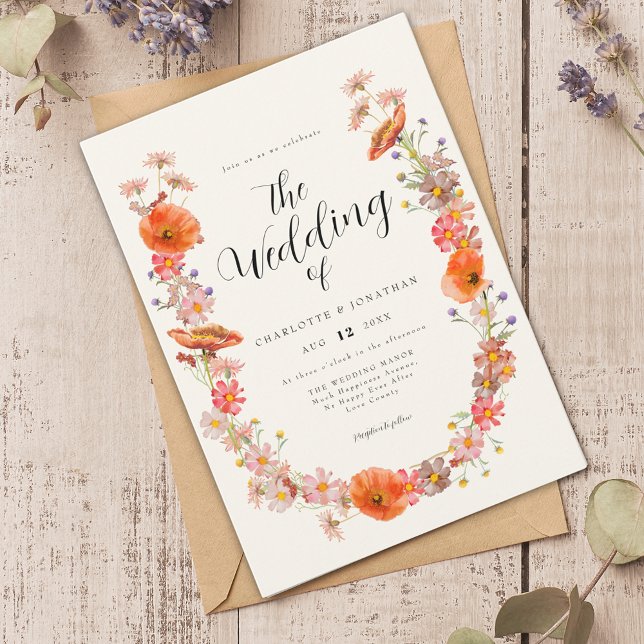 Colorful Wildflower Wedding Invitation (Wildflower watercolor florals wedding invitation)