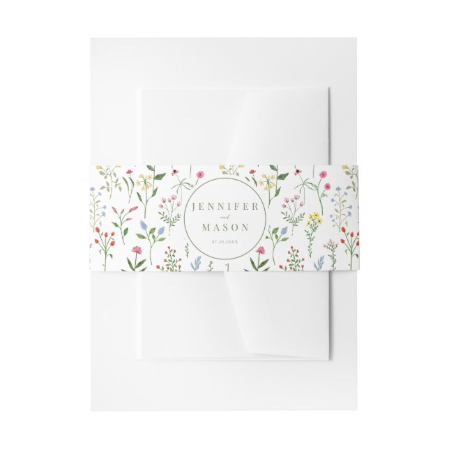 Colorful wildflower wedding invitation belly band (Front Example)