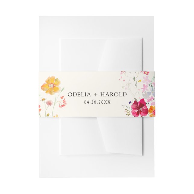 Colorful Wildflower Wedding Invitation Belly Band (Front Example)