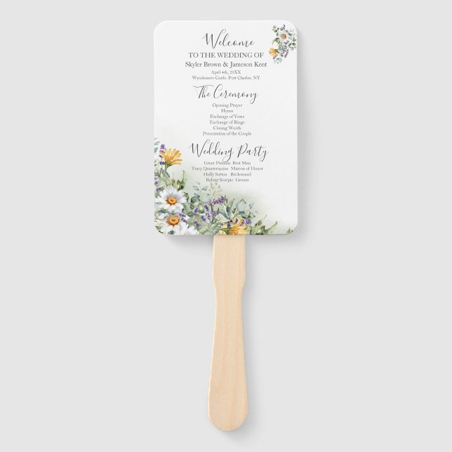 Colorful Wildflower Wedding Program Hand Fan (Front)