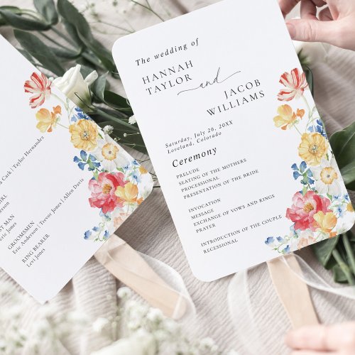 Colorful Wildflower Wedding Program Hand Fan