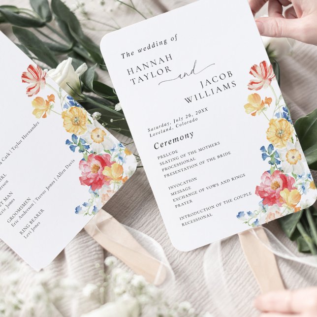 Colorful Wildflower Wedding Program Hand Fan (Creator Uploaded)