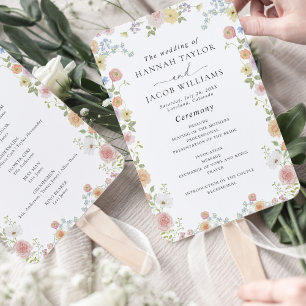 Colorful Wildflower Wedding Program Hand Fan