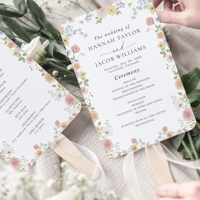 Colorful Wildflower Wedding Program Hand Fan (Creator Uploaded)