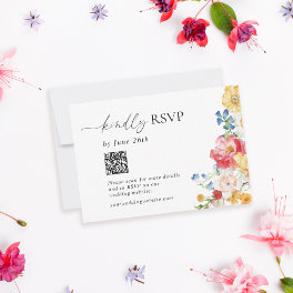 Colorful Wildflower Wedding QR Code RSVP Card