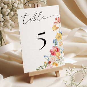 Colorful Wildflower Wedding Reception Table Number
