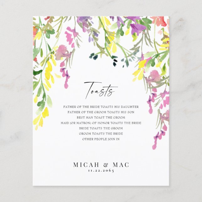 Colorful Wildflower Wedding Reception Toasts (Front)