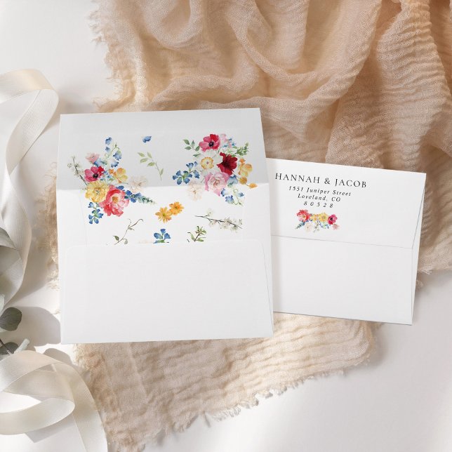 Colorful Wildflower Wedding Return Address Envelope (Creator Uploaded)