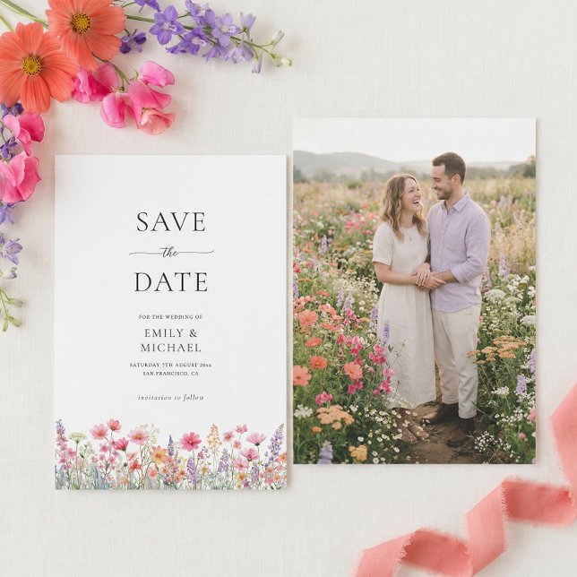Colorful Wildflower Wedding Save The Date Card (Creator Uploaded)