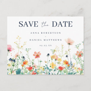 Colorful Wildflower Wedding Save the Date Postcard