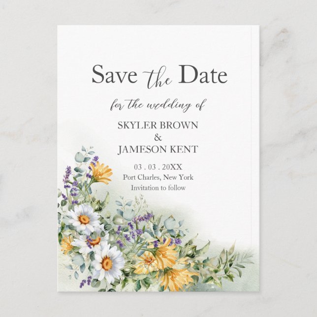 Colorful Wildflower Wedding Save the Date  Postcard (Front)
