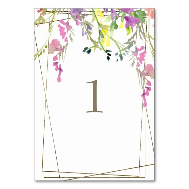 Colorful Wildflower Wedding Table Number (Front)