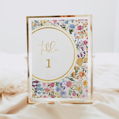 Colorful Wildflower Wedding Table Number