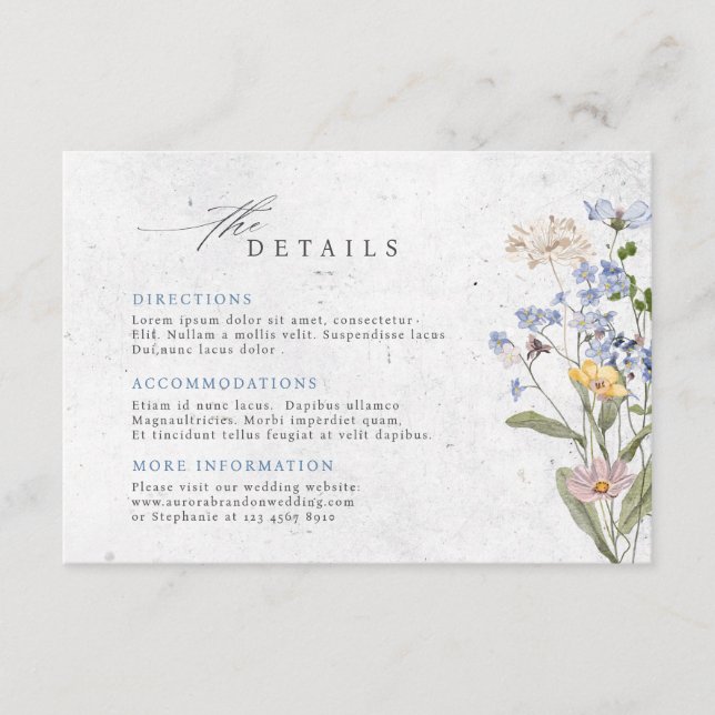 Colorful wildflower wedding templa Wedding Details Enclosure Card (Front)