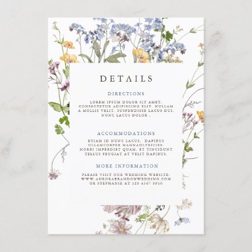 Colorful wildflower wedding templa Wedding Details Enclosure Card
