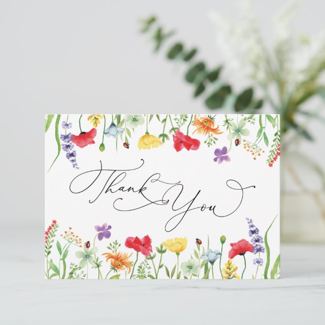 Colorful Wildflower Wedding Thank You Card (Standing Front)