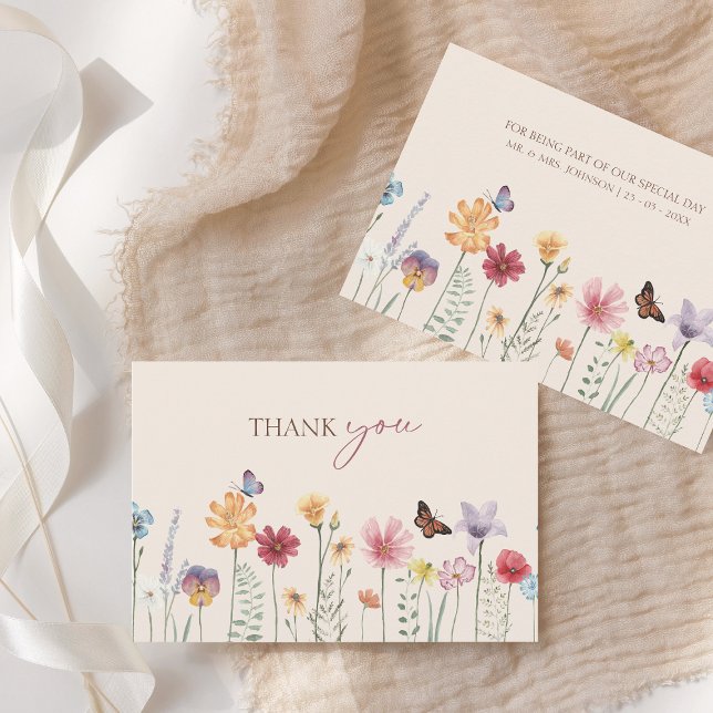 Colorful Wildflower Wedding Thank You Card (Simple Colorful Wildflower Floral Wedding Thank You Card)