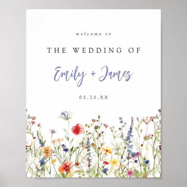 Colorful Wildflower Wedding Welcome Poster (Front)