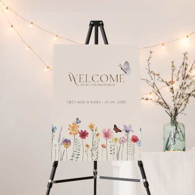 Colorful Wildflower Wedding Welcome Sign (In Situ (Stand))