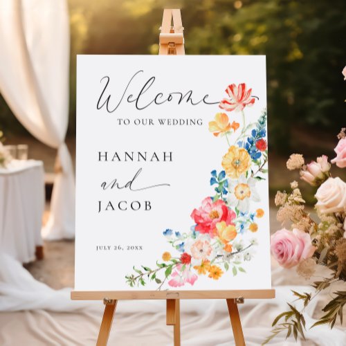 Colorful Wildflower Wedding Welcome Sign