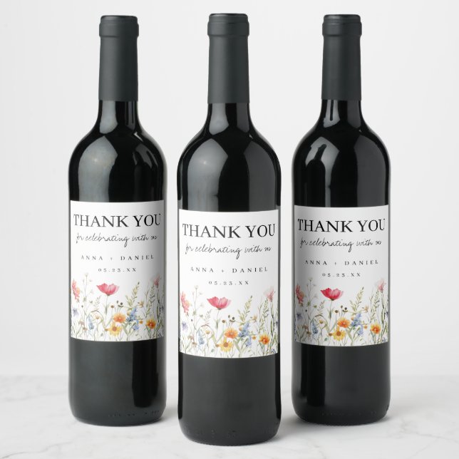 Colorful Wildflower Wedding Wine Label (Bottles)
