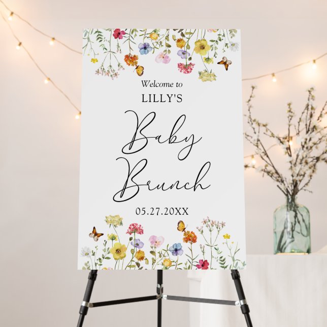 Colorful Wildflower Welcome Baby Brunch Sign (In Situ (Stand))