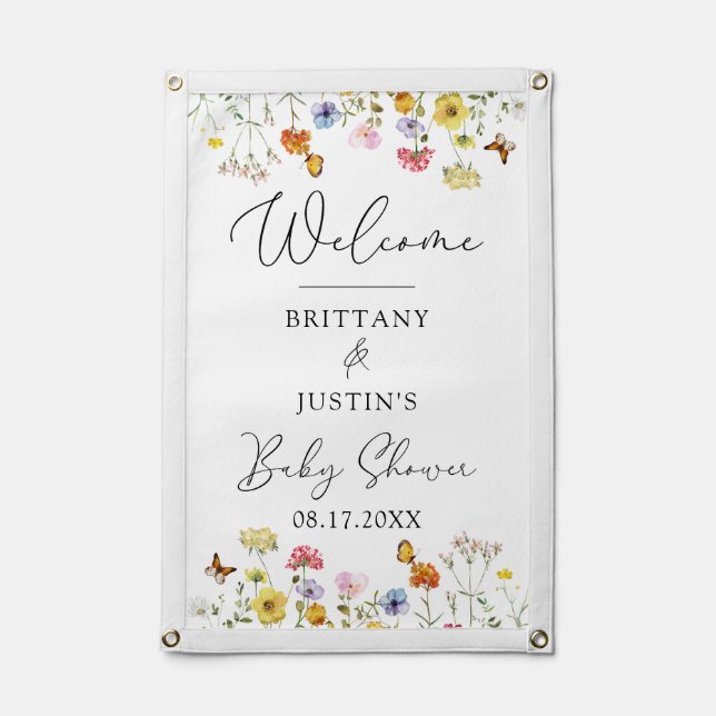 Colorful Wildflower Welcome Couples Baby Shower Pennant (Front)