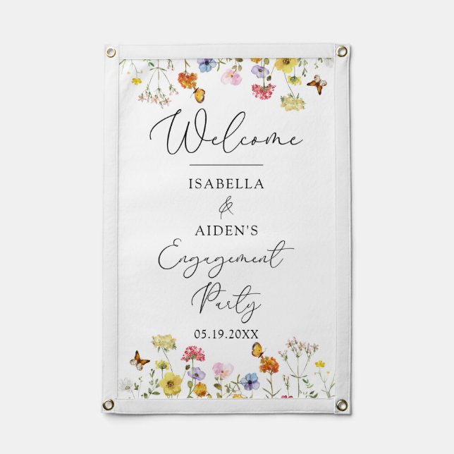 Colorful Wildflower Welcome Engagement Party Sign Pennant (Front)