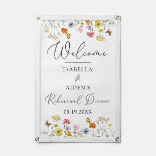 Colorful Wildflower Welcome Rehearsal Dinner Sign Pennant