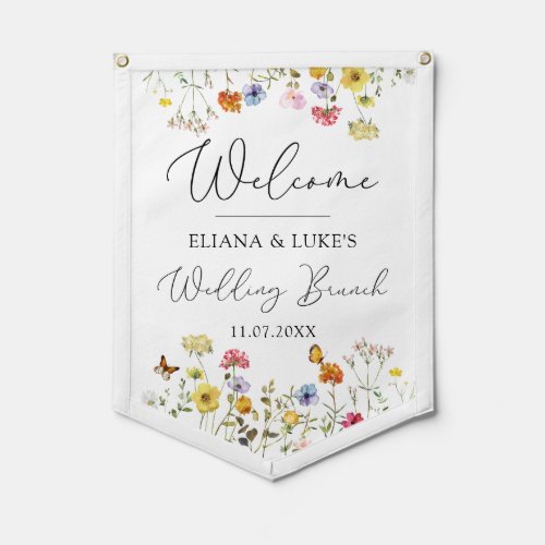 Colorful Wildflower Welcome Wedding Brunch Sign Pennant