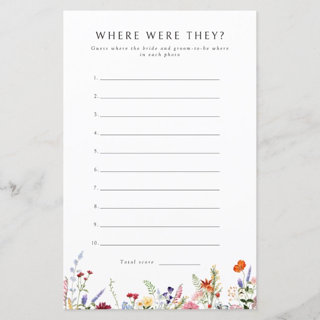 Colorful Wildflower Where Were They Game (Front)