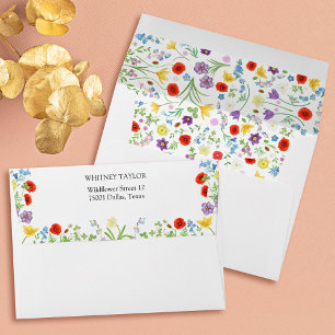Colorful Wildflower White Wedding Invitation Envelope