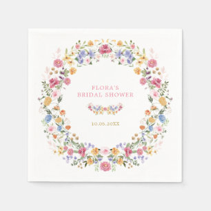 Colorful Wildflower Wreath Bridal Shower Napkins