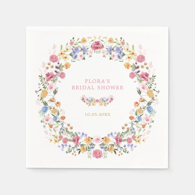 Colorful Wildflower Wreath Bridal Shower Napkins (Front)