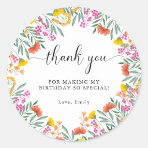 Colorful Wildflowers 1st Birthday Party Thank You Classic Round Sticker