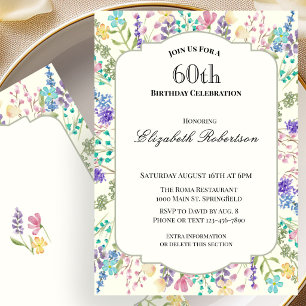 Colorful Wildflowers 60th Birthday Party Invitation