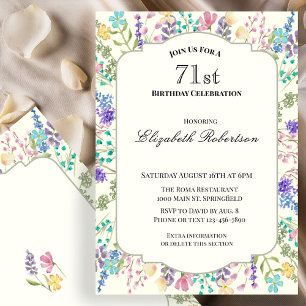 Colorful Wildflowers 71st Birthday Party Invitation