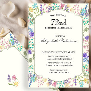 Colorful Wildflowers 72nd Birthday Party Invitation